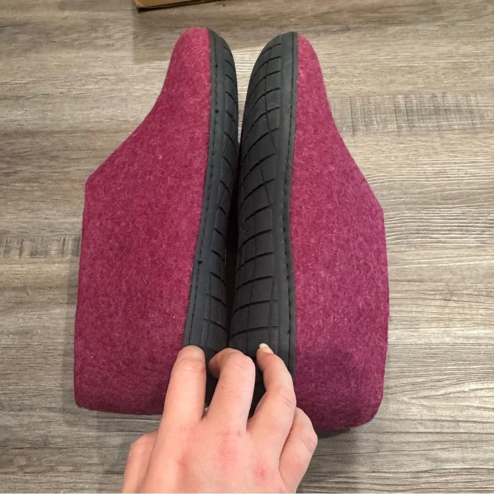 Glerups Cranberry Wool Black Rubber Slip On Slippers